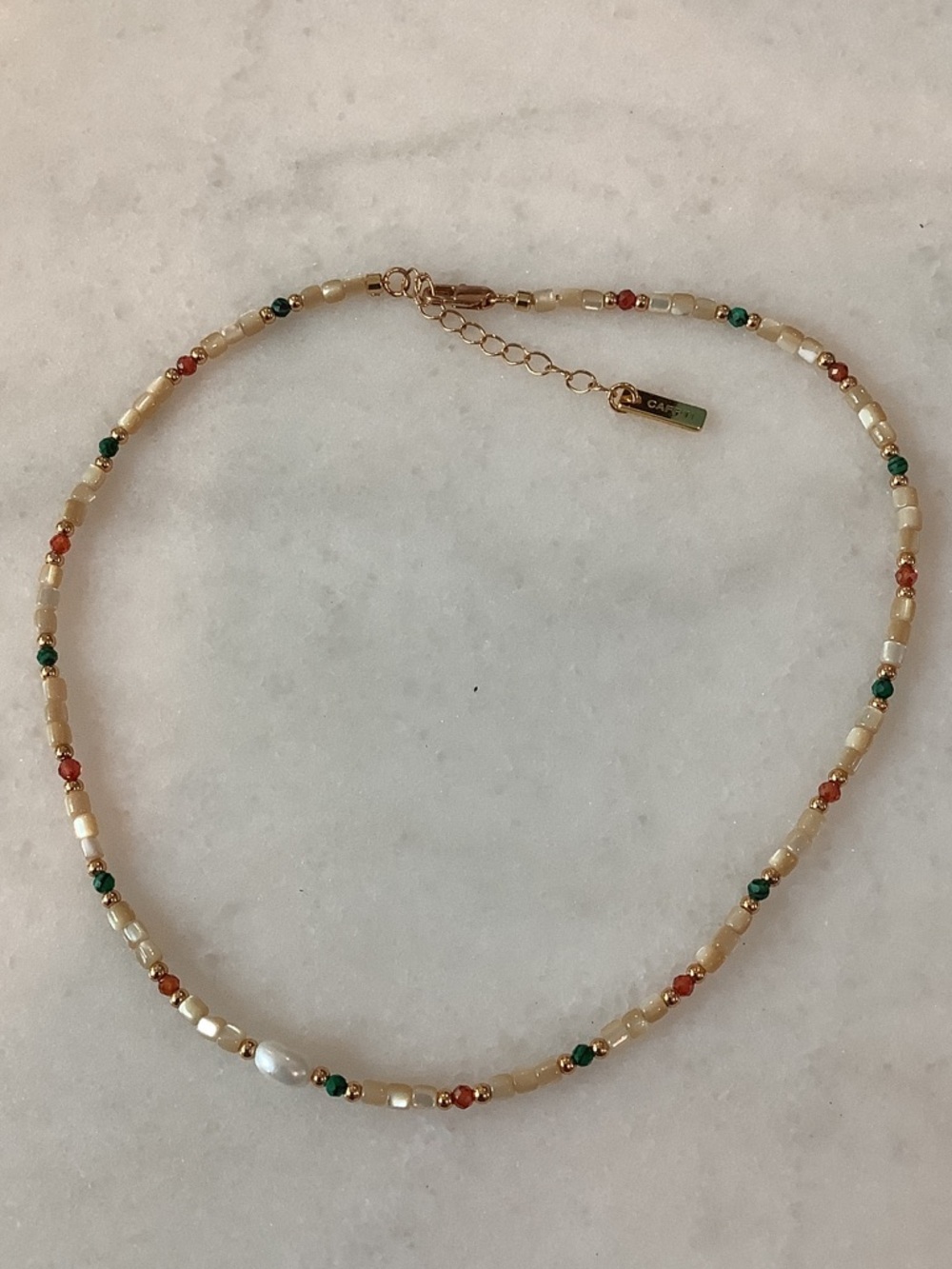 Pearl & Multicolor Bead Choker Necklace w/ Gold Tone Accents, Brand New